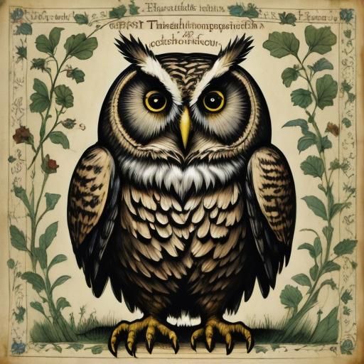 Renaissance Owl in Da Vinci Bestiary Style