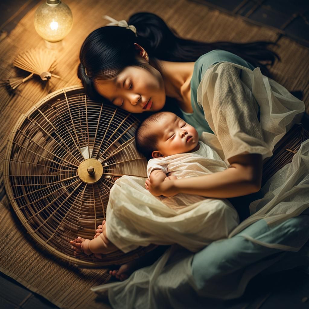 Vietnamese Mother and Child: Peaceful Summer Night