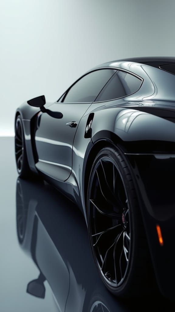 Hyper-Realistic Black Sports Car in Studio