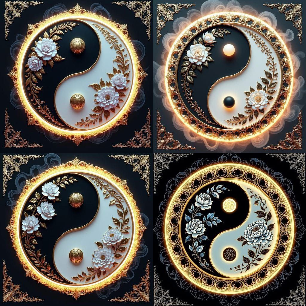 Ornate Yin Yang Symbol with Floral Filigree