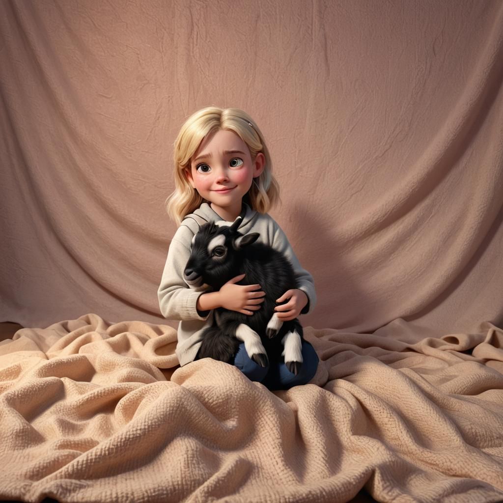Girl with Pygmy Goat: Pixar-Style 3D Art