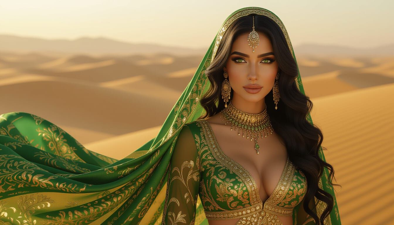 Middle Eastern Woman in Gold Silk Landscape