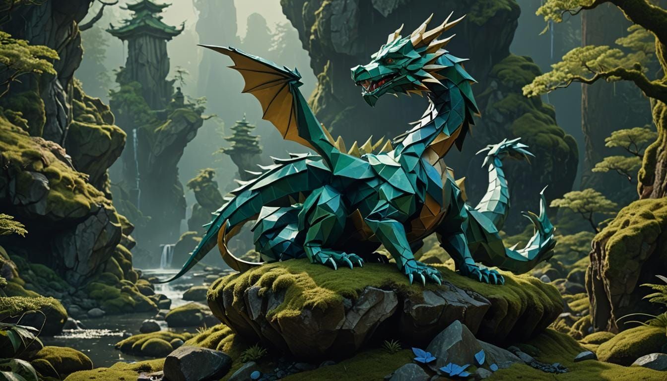 Origami Dragon Fantasy Concept Art
