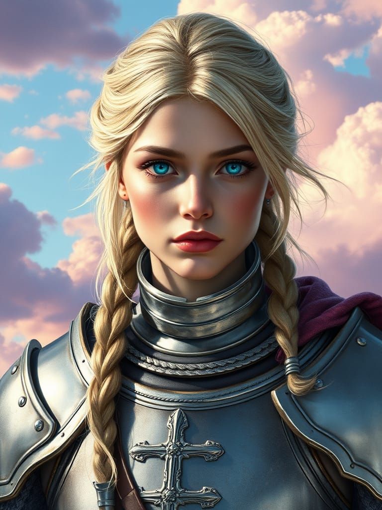 Blonde Knightess in Sunset Armor