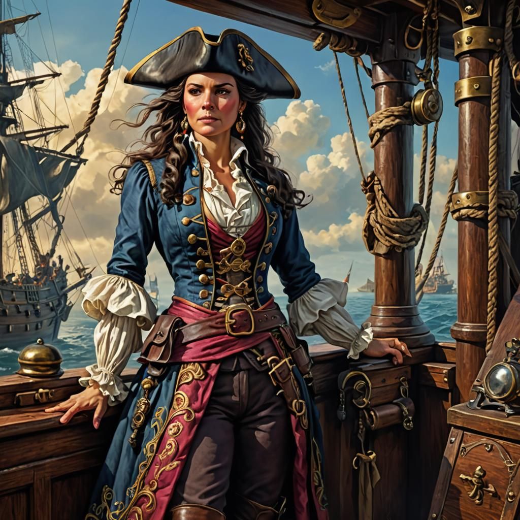 Colorful Pirate Portrait with Flintlock Pistol