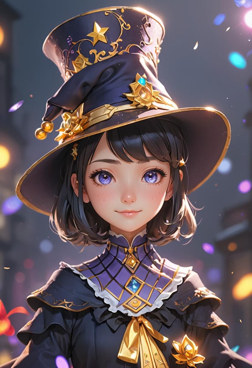 Detailed 3D Anime Portrait of Girl in Magician Hat