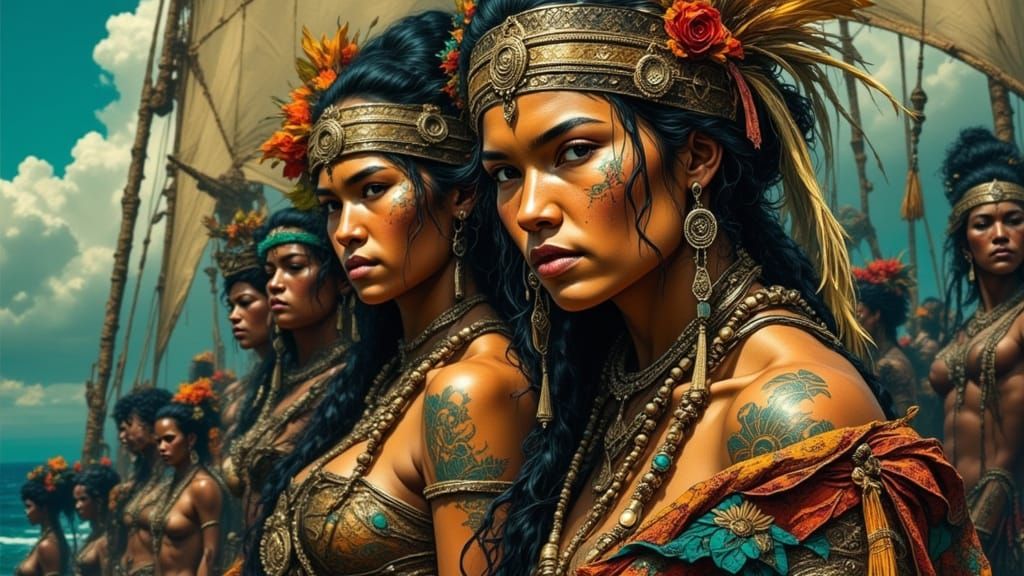 Polynesian Sailors Navigate South Seas in Fantasy Realism