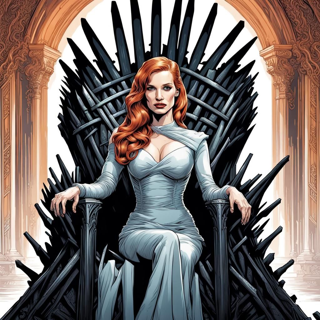 Jessica Chastain on Iron Throne in Comic Book Art