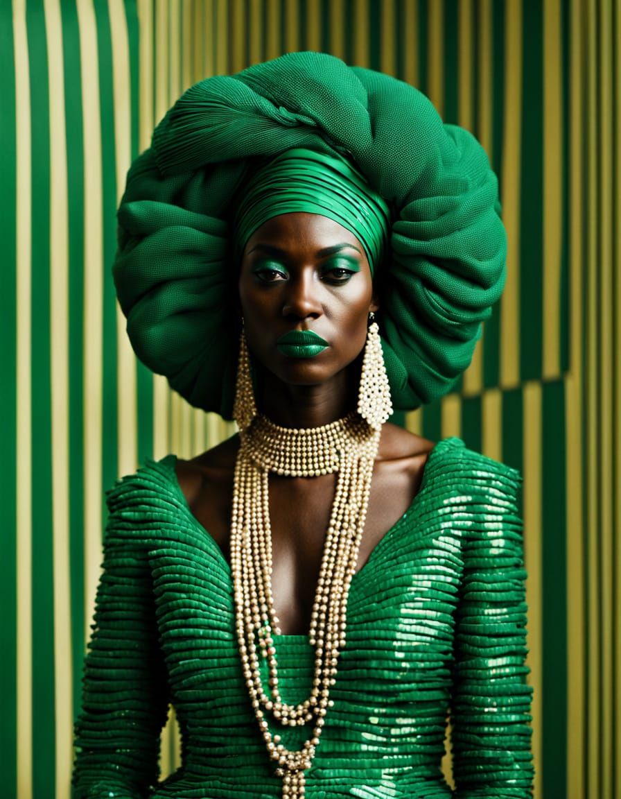 African Bride in Malachite Op Art Portrait
