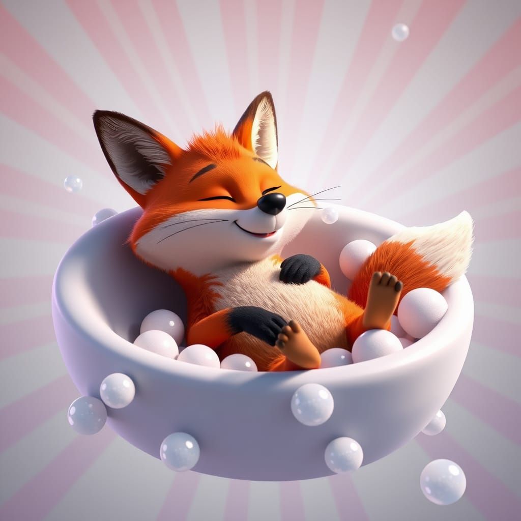 Fox in Bubble Bath: Pixar-Style 3D Digital Art