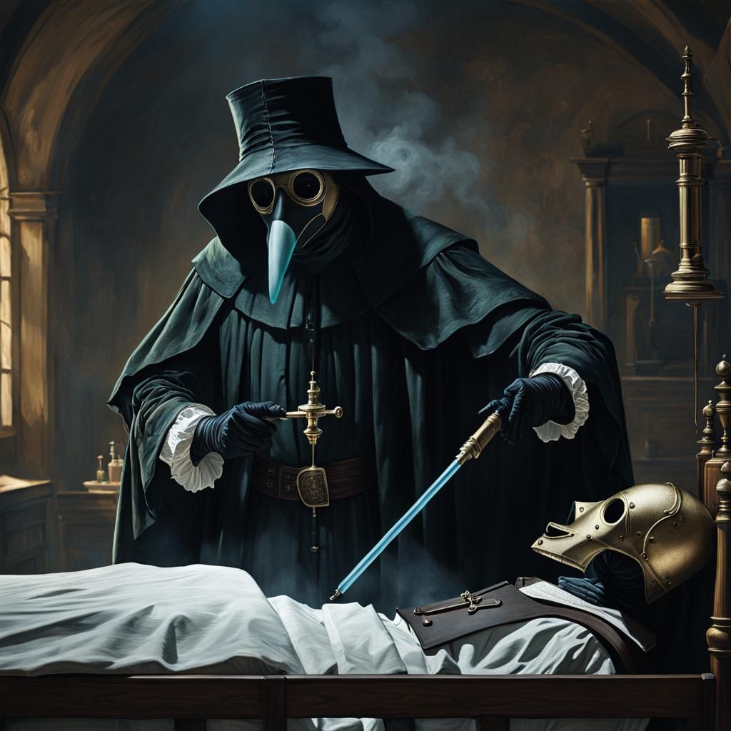Ominous Plague Doctor in Dark Fantasy Painting