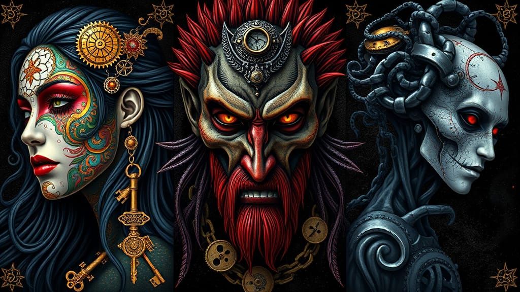 Surrealistic Sci-Fi Fantasy Triptych