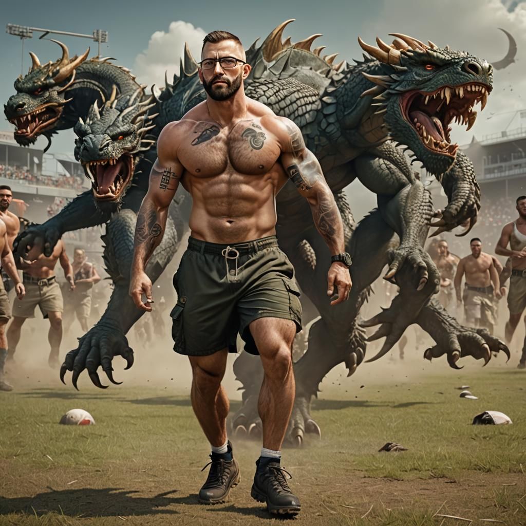 Muscular Football Player with Dragon Tattoo