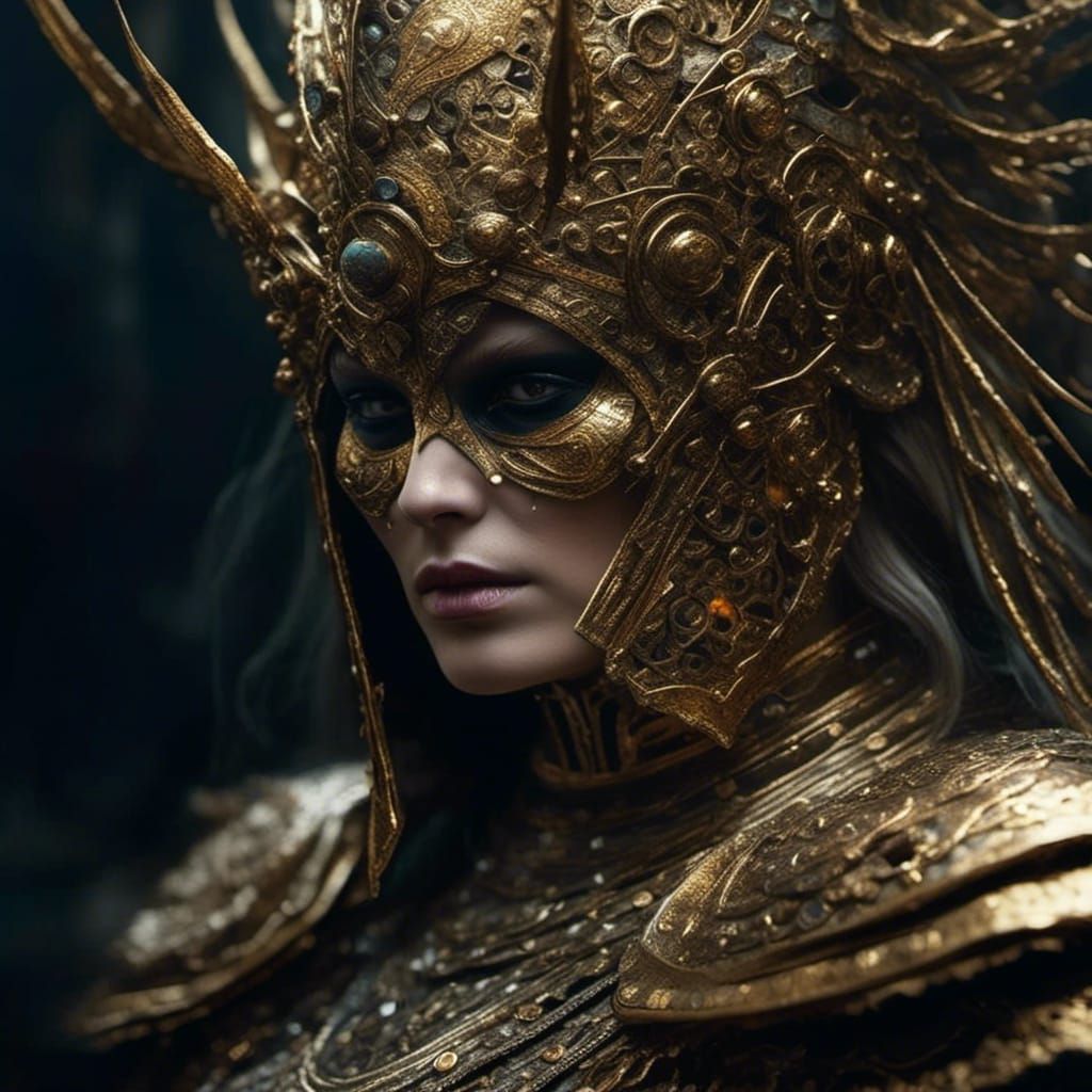 Dark Fantasy Villain with Gold Mask, Gerold Brom Style