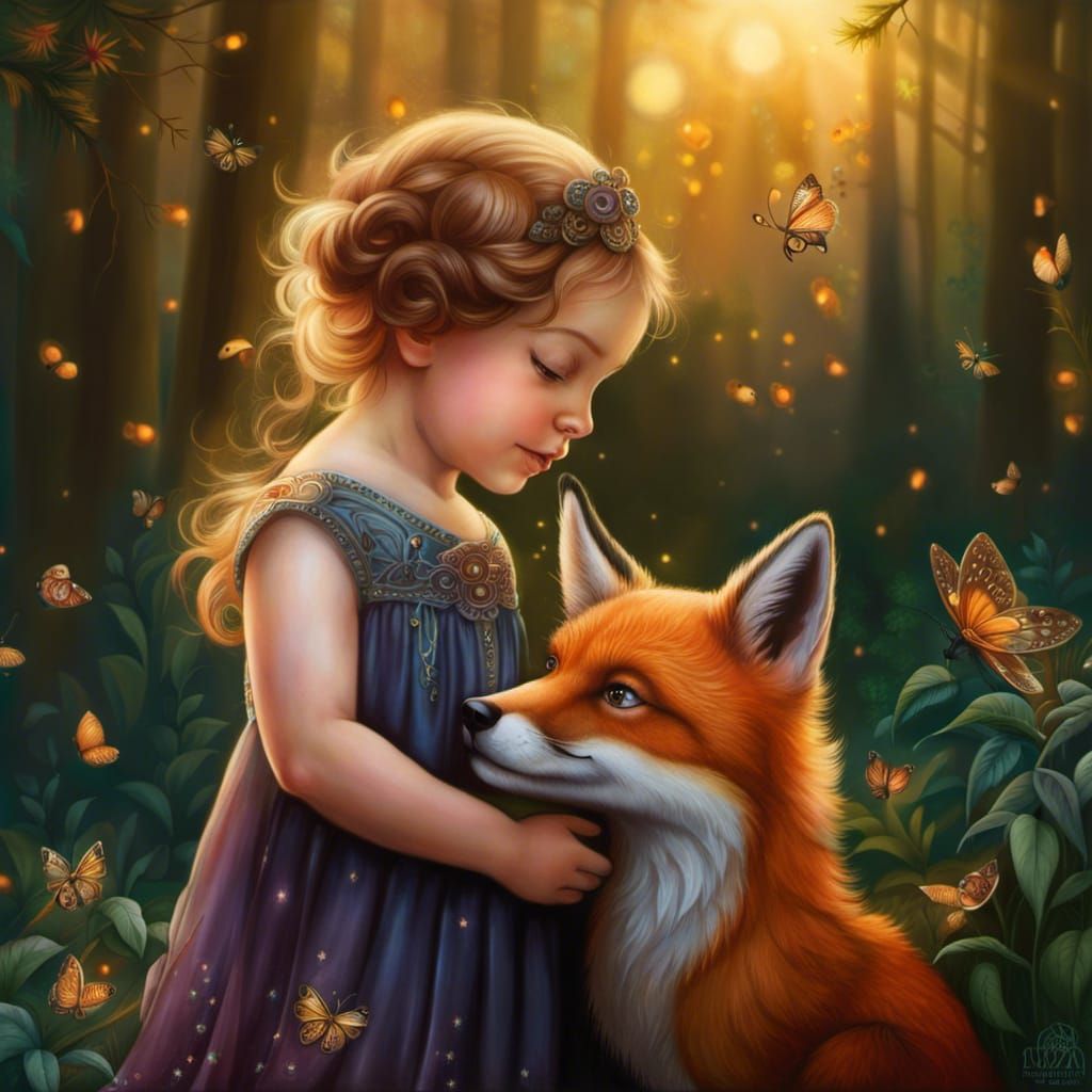 Toddler and Fox Celtic Knot Portrait in Dark Fantasy Style