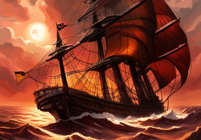 Black Ship Sails Across a Sea of Fire