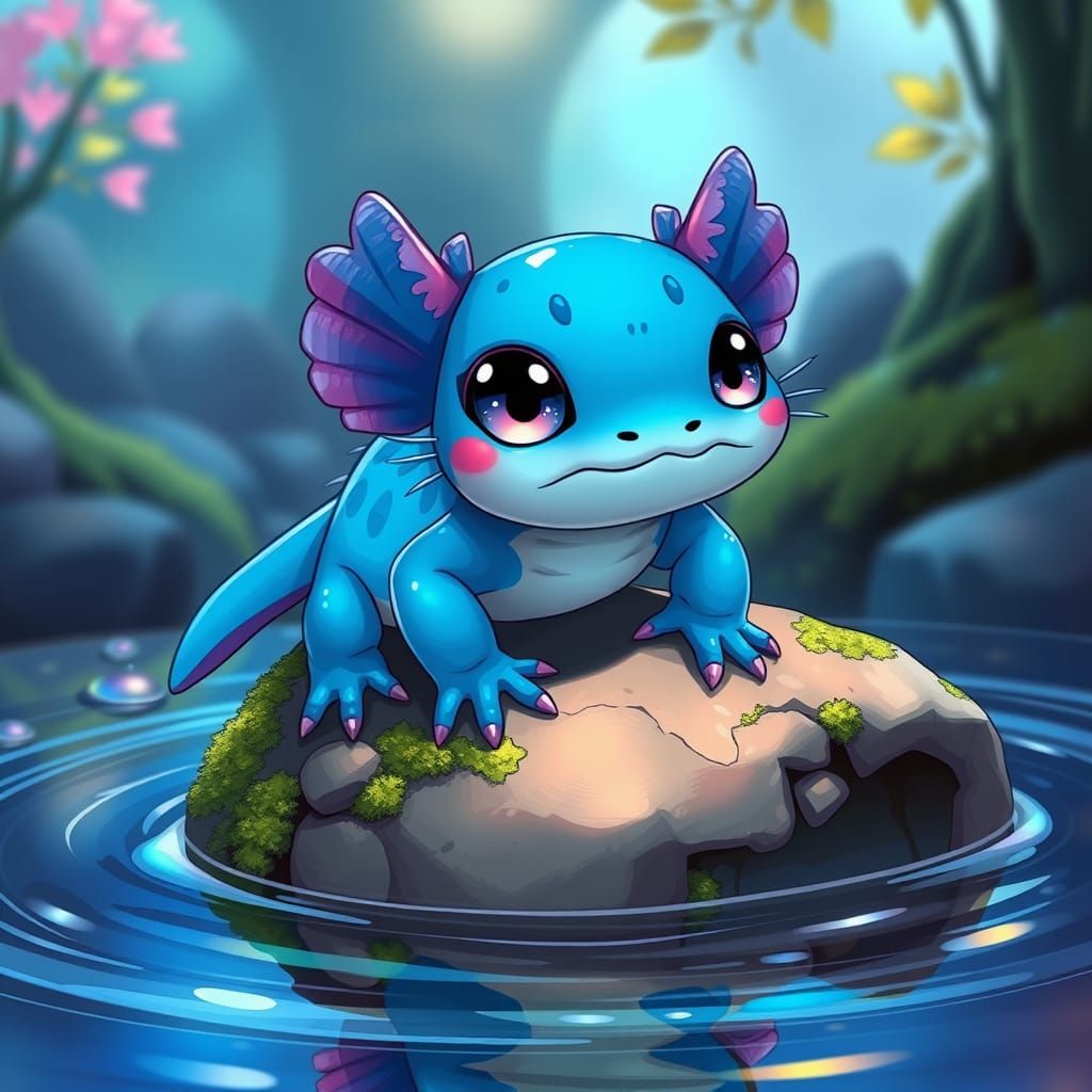 Vibrant Dreamlike Axolotl in Anime-Inspired Digital Painting