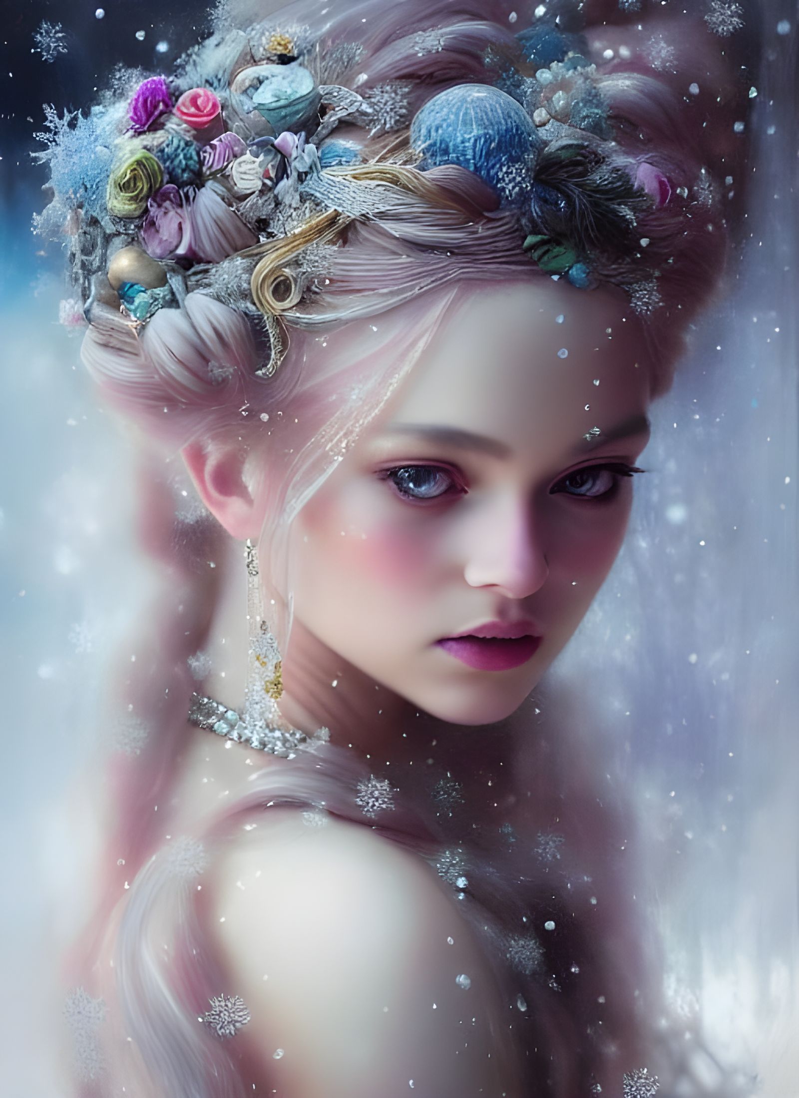 Snow Princess Portrait with Diamonds in Hair