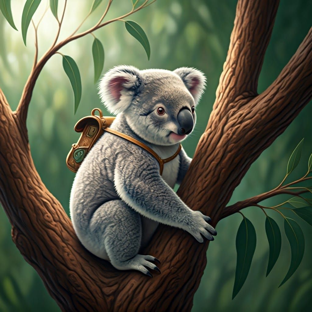 Whimsical Koala with Backpack in Beatrix Potter Style