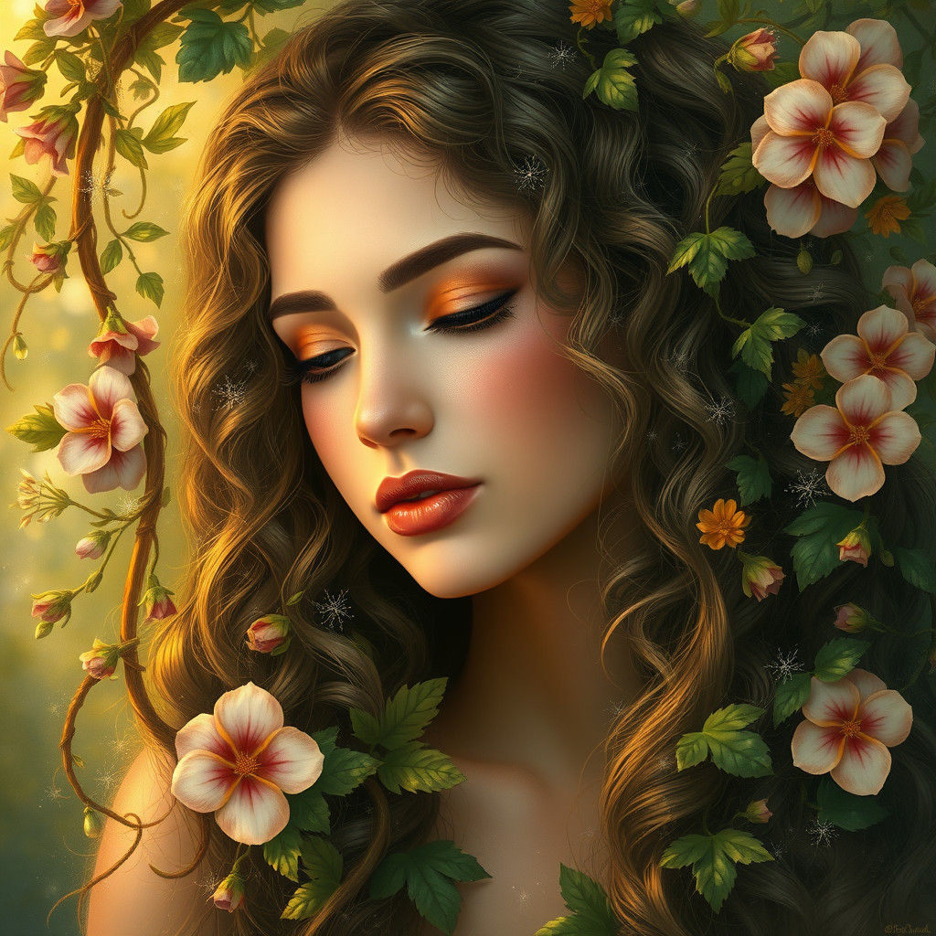 Ethereal Woman Surrounded by Enchanted Forest