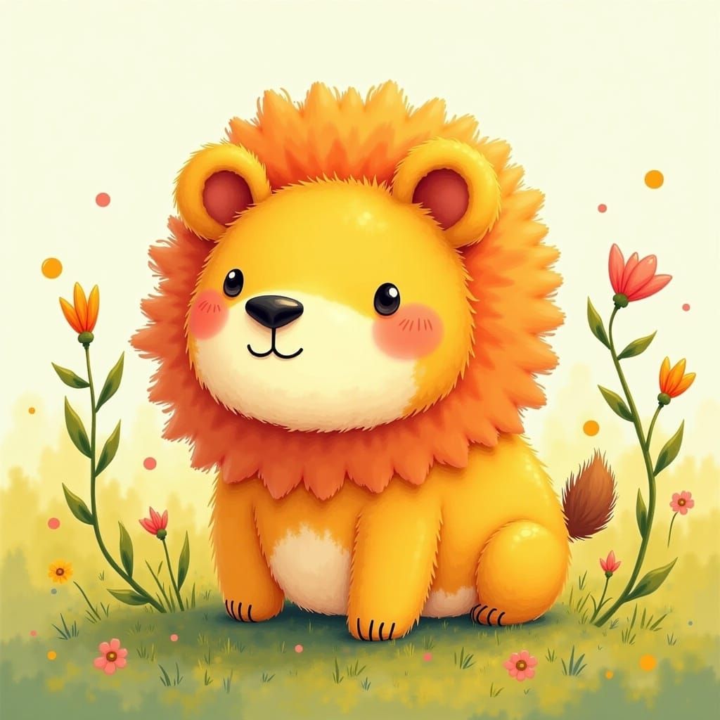 Adorable Lion Cub in Anime Key Visual Style