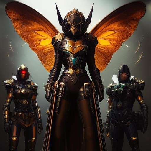 Clockwork Woman with Insect Wings in Steampunk Style