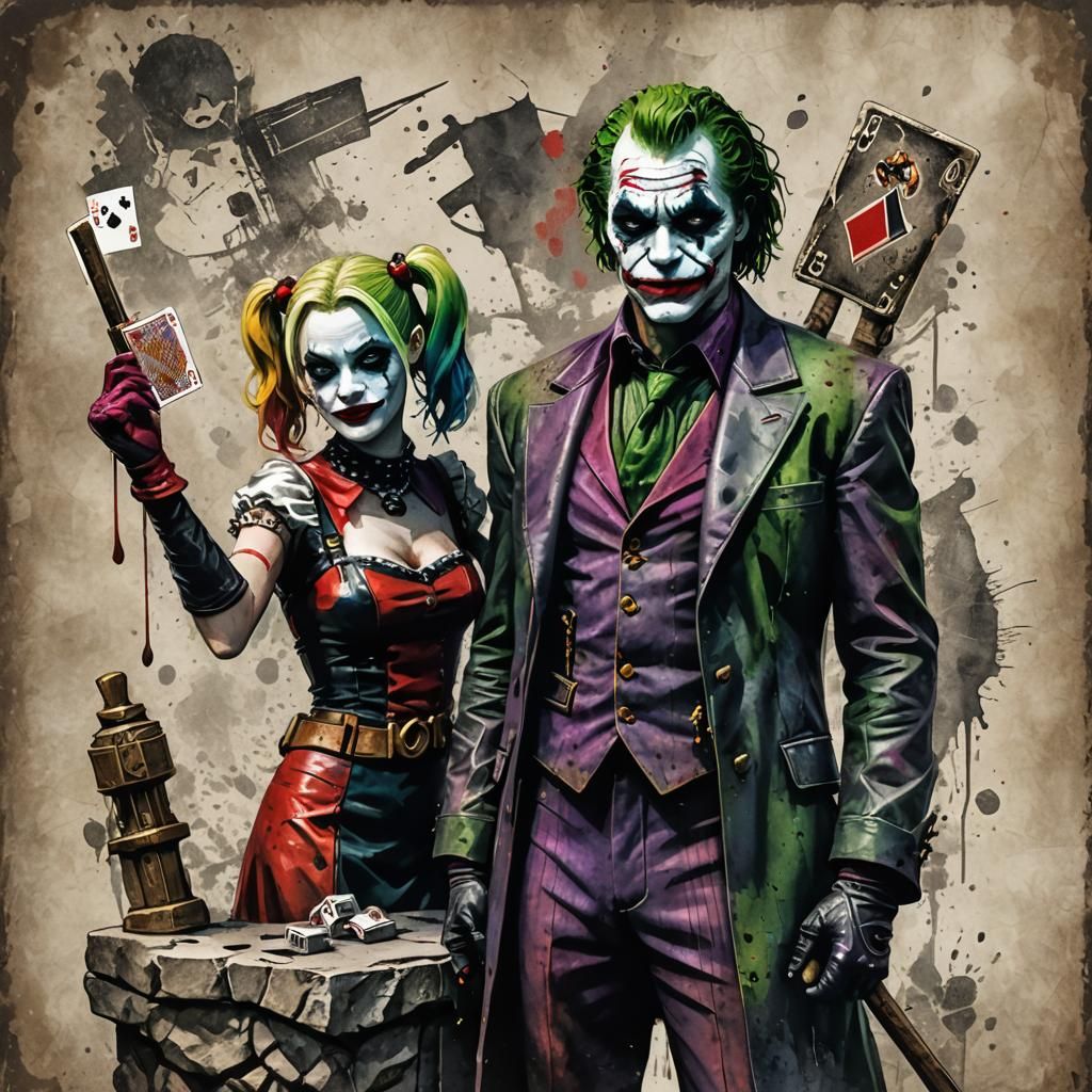 Joker and Harley Quinn Stone Statue Portrait
