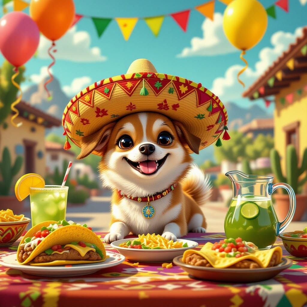 Festive Chihuahua with Sombrero at Fiesta