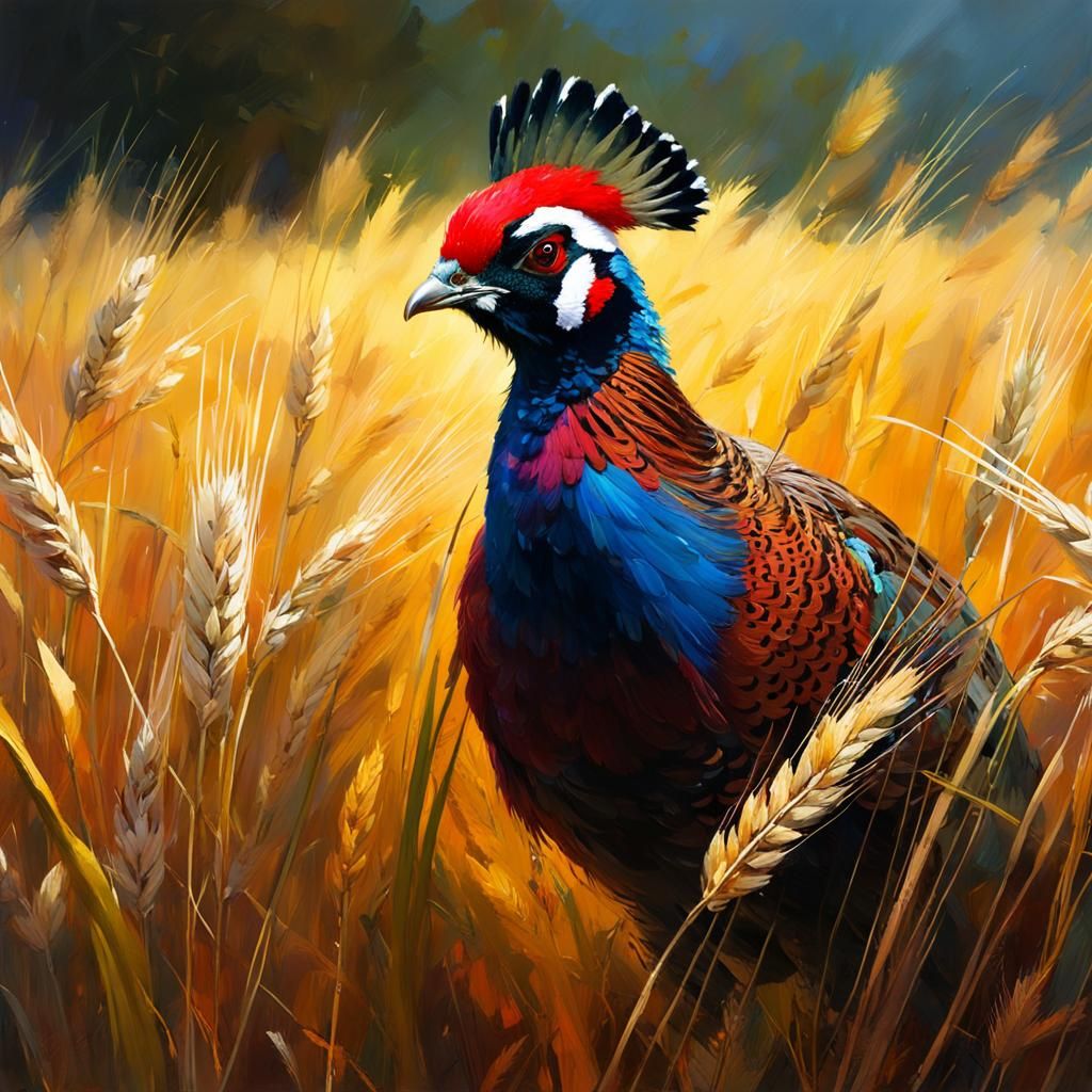 Ringtailed Pheasant in Wheat Field Matte Painting