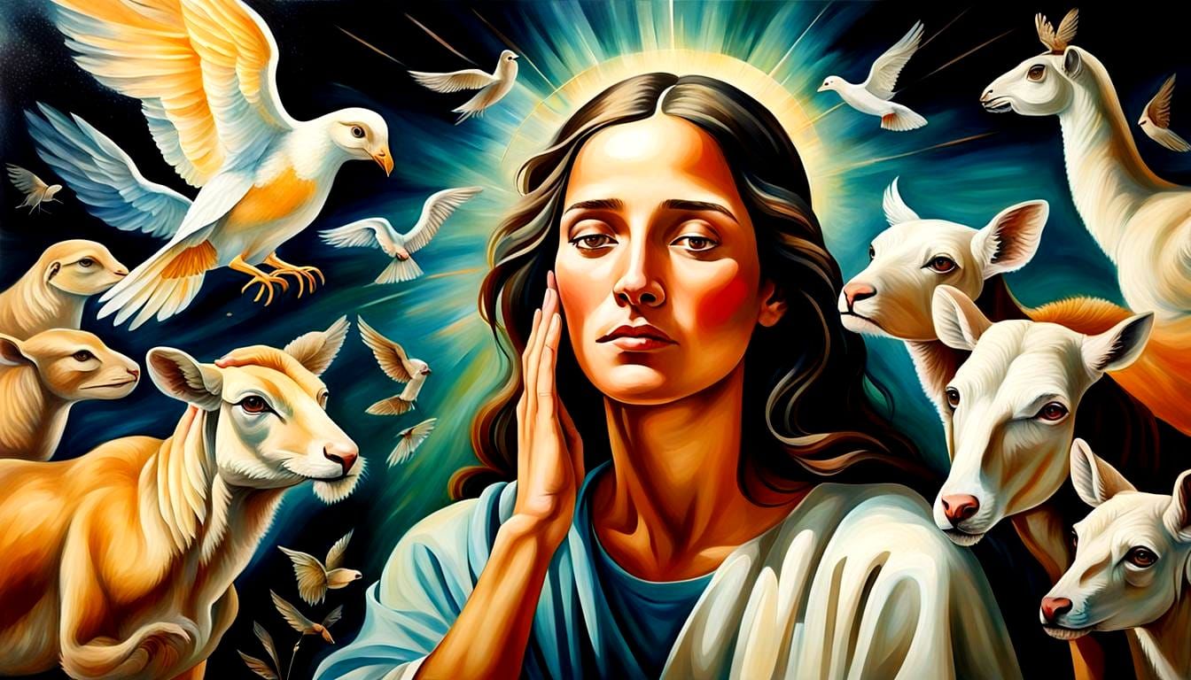 Healing Woman: Double Exposure Oil Canvas Painting