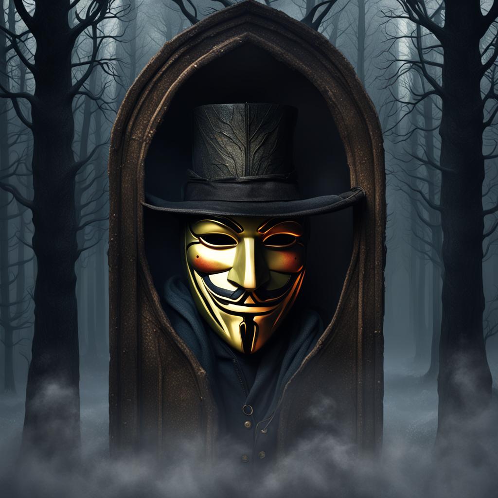 Man in Wooded Guy Fawkes Mask in Dark Umbra