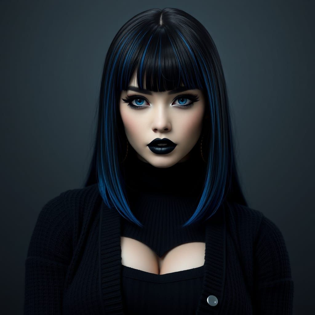 Goth Woman Portrait with Blue Highlights as Matte Painting