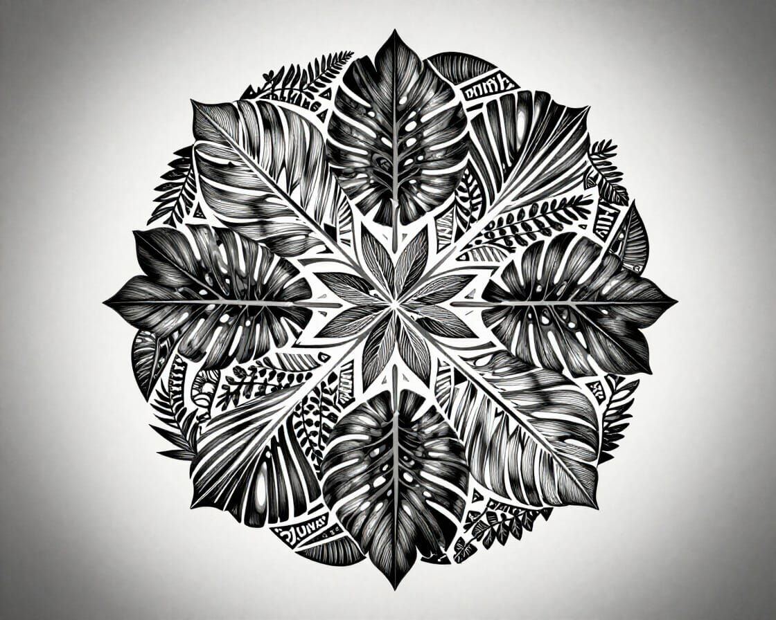 Botanical Mandala with Geometric Shapes in Art Nouveau Style