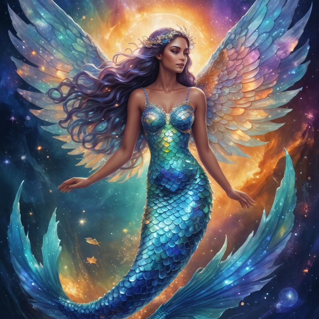 Astral Mermaid Angel Hybrid in Cosmic Illustration