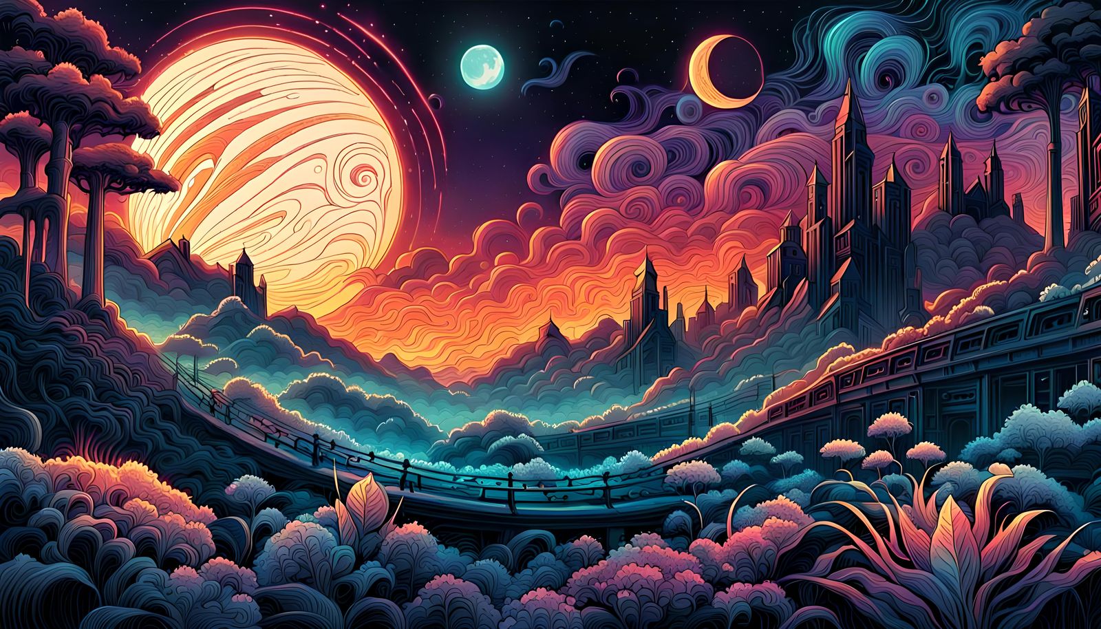 Surreal Space Scene in Cyberpunk Comic Art Style