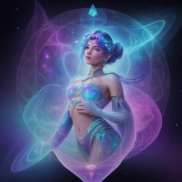 Cosmic Queen in Holographic Astral Illustration