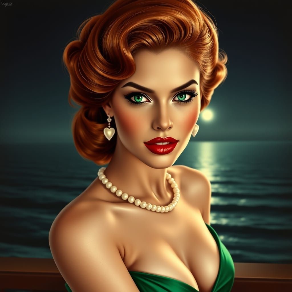 Emerald Beauty: Photorealistic Pin-Up Portrait in Vargas Sty...