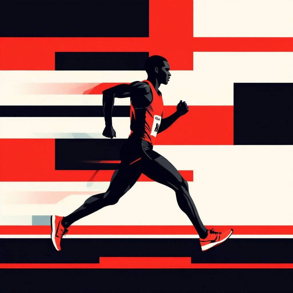 Marathon Runner in Geometric Bauhaus Style