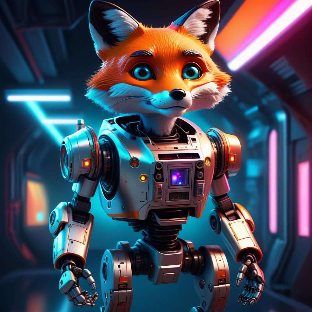 Портрет маленького жизнерадостного антропоморфного робота-ли...