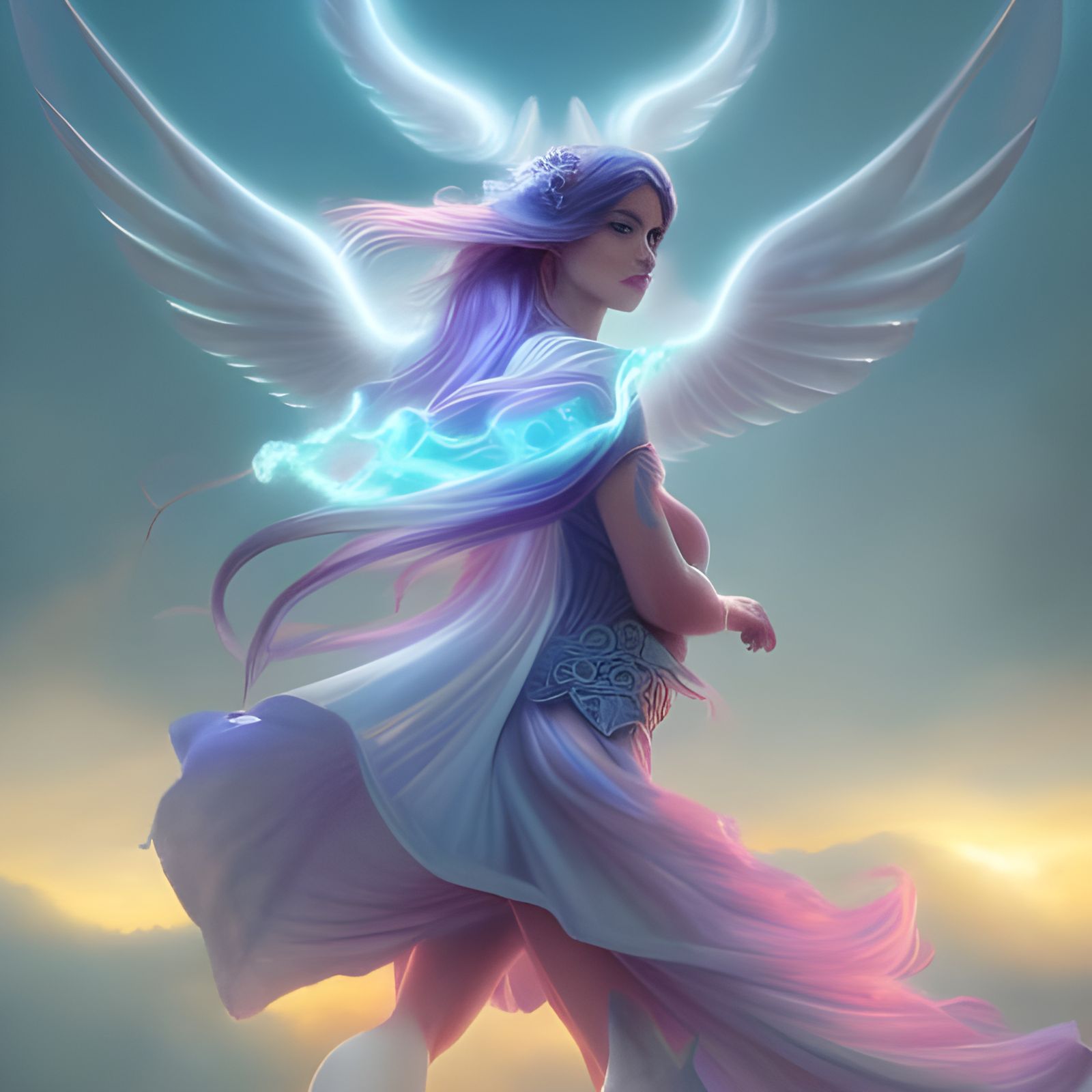 Fluffy Cloud Dragon in Sunset Sky