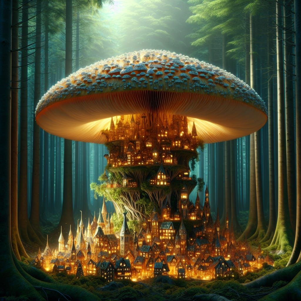 Mushroom City: An Enchanting Forest Cityscape