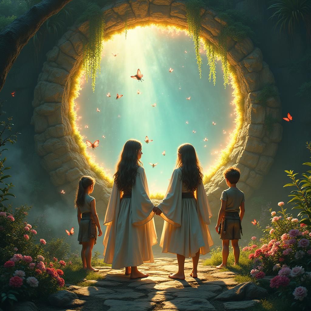 Children Discover a Fairy Portal: Fantasy Concept Art