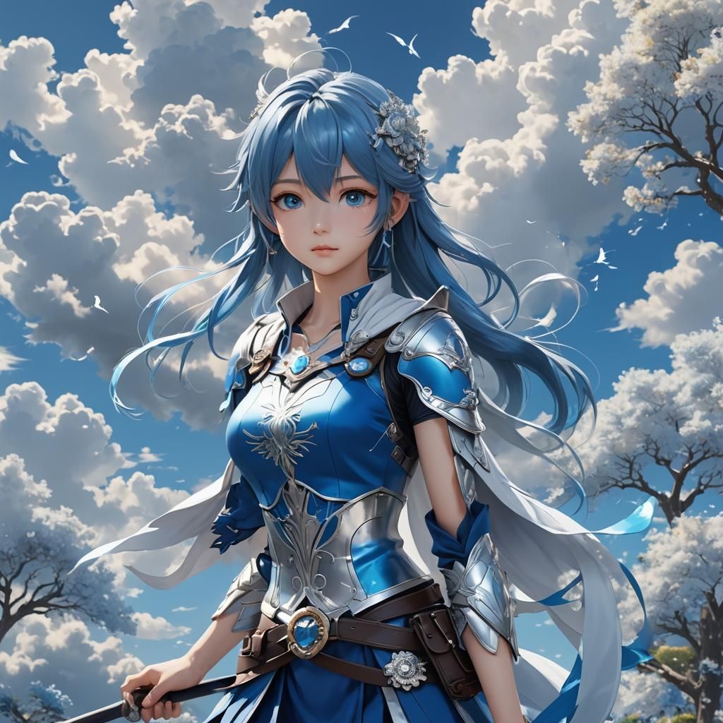 Abstract Azure Blue Anime-Style Digital Art