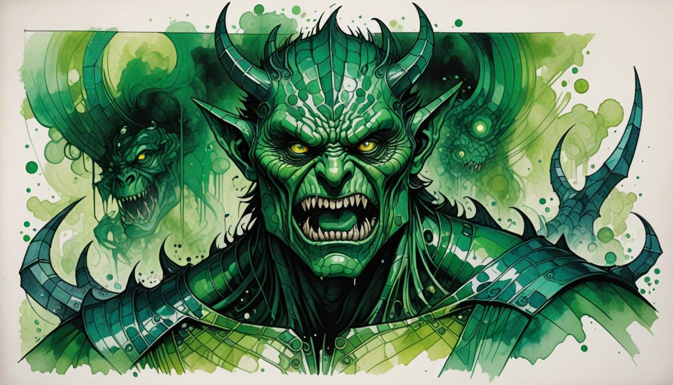 The Envious Monster Devours a Victim in a Cubist Art Style