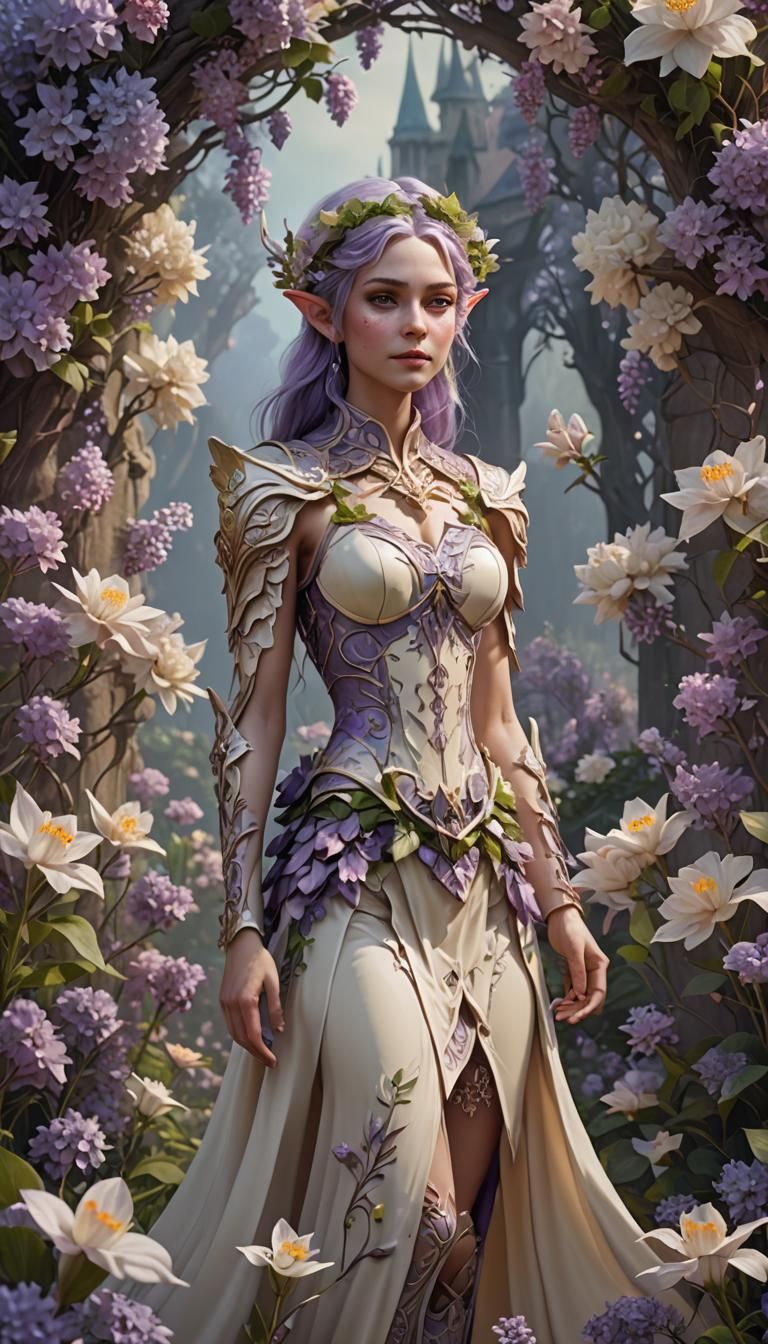 Beautiful Flower Elf Woman in Fantasy Art Style