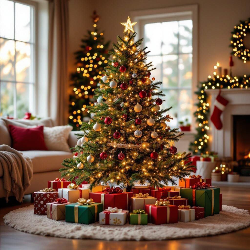 Festive Christmas Tree in Cozy Living Room