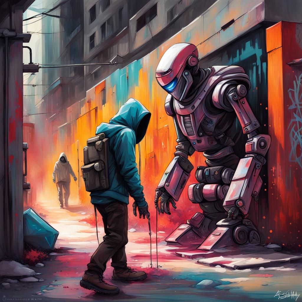 Assassin Robot Encounter in Graffiti Street Art