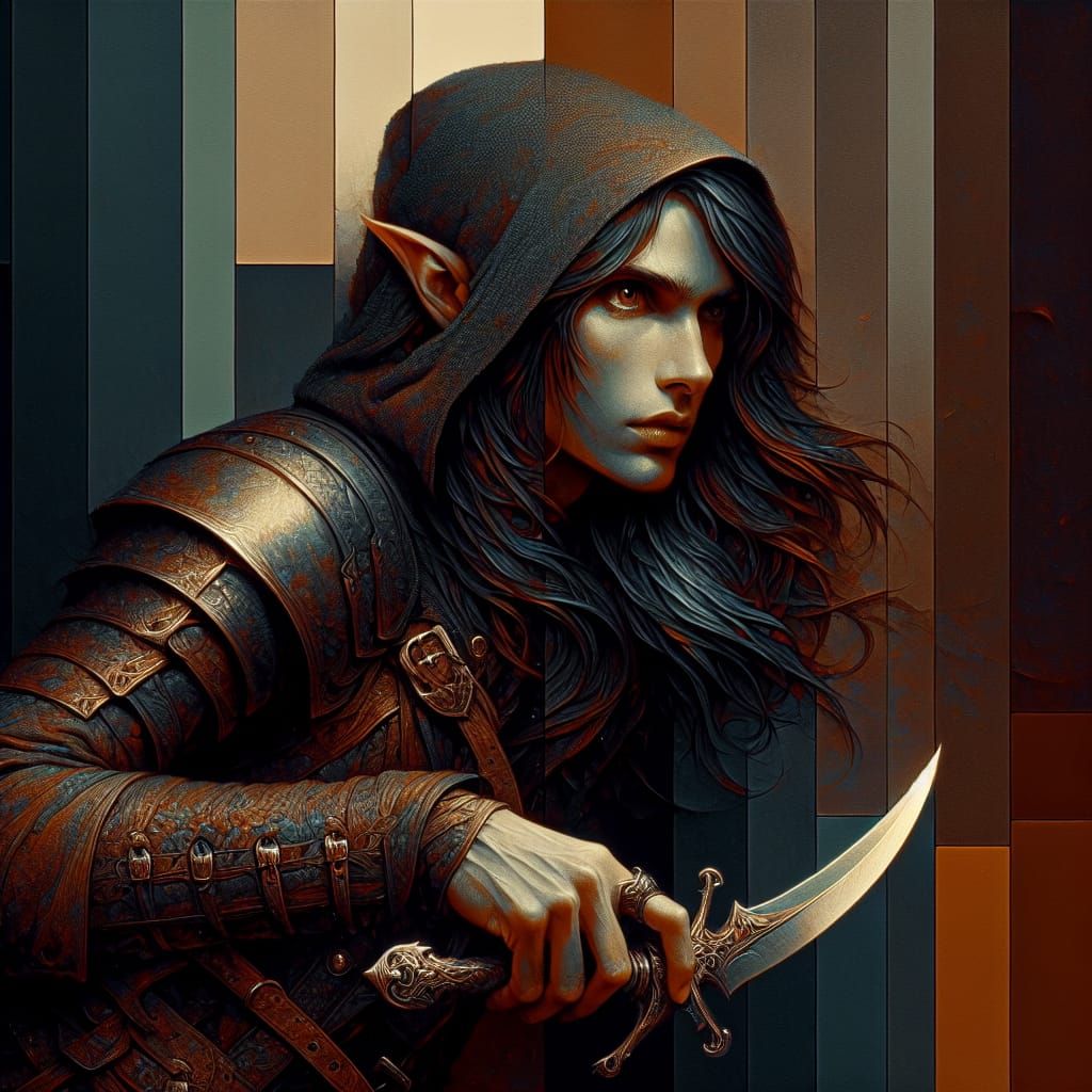 Half-Elf Rogue Hiding in Shadows, Matte Painting