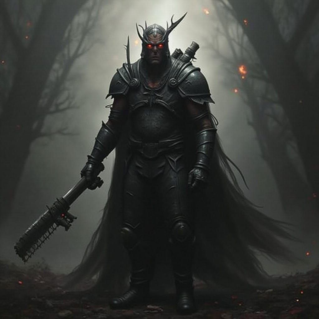 Grimdark Fantasy Landscape in Dark Cyberpunk Style