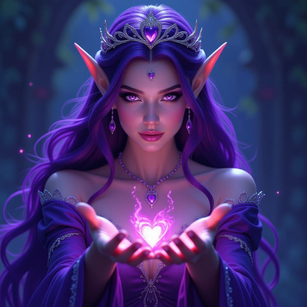 Night Elf Princess Casting Spell in Hyperrealistic Style